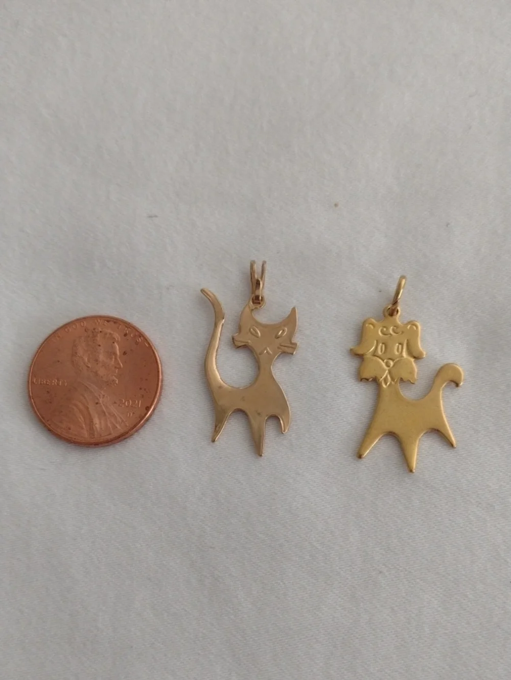 Cat and Dog Pendant Charm set Necklace Accent - Gold Tone